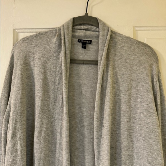 Express Lightweight Grey Detailed Back Seam Open Front Cardigan• Large - Picture 4 of 6